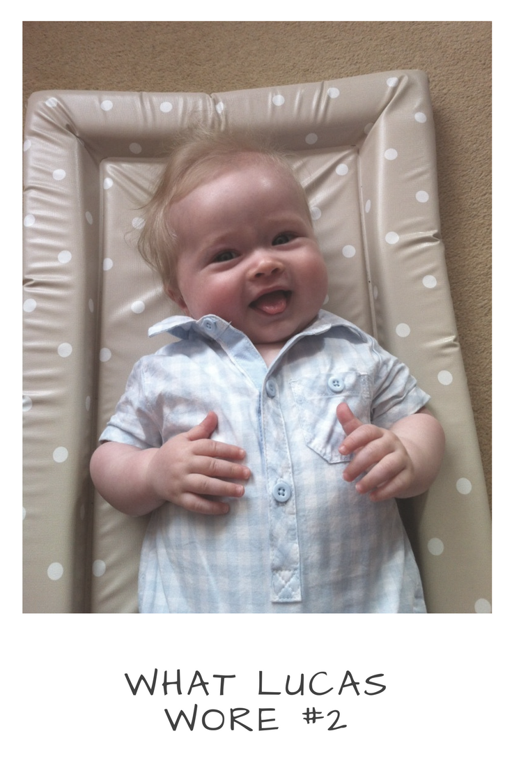 baby fashion, a blue and white cotton checked romper suit