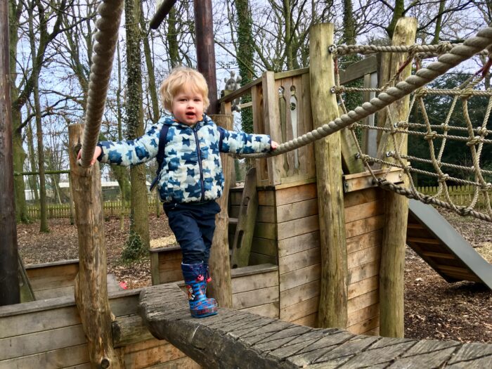 Samlesbury Hall, Preston Lucas is walking along the play area