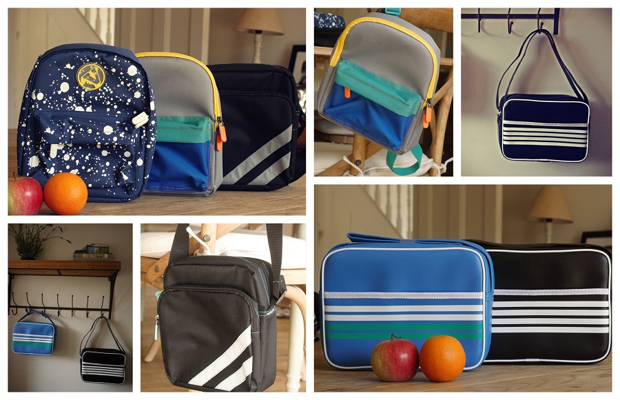 back to school collage of bags