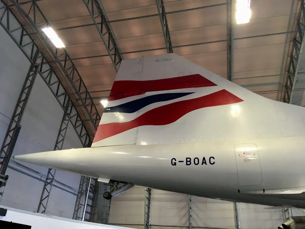 Manchester Runway Visitor Park reviewThe tail of the Concorde with the red and blue British airways pattern