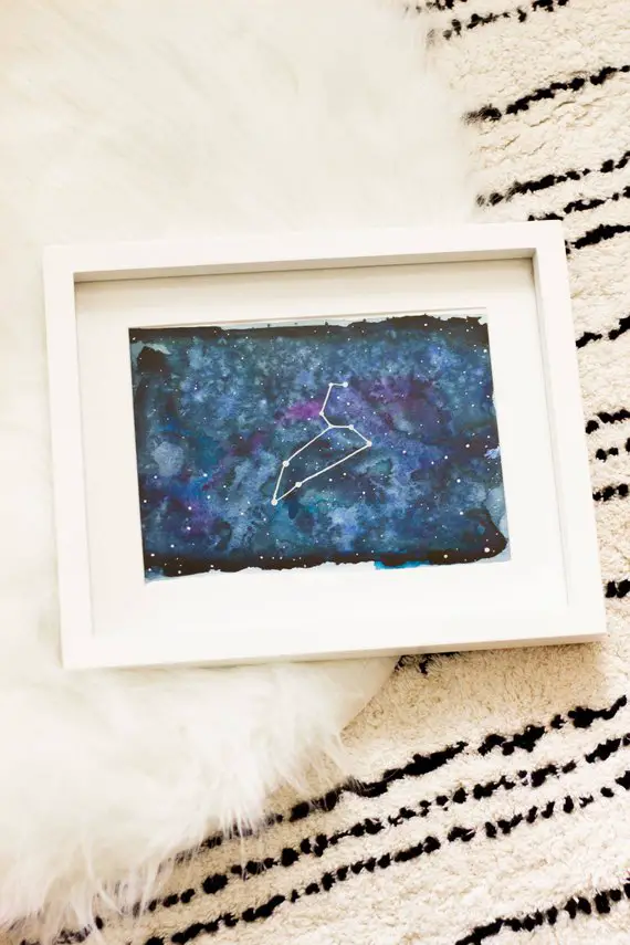 Men’s gift ideas a blue star constellation painting in white frame
