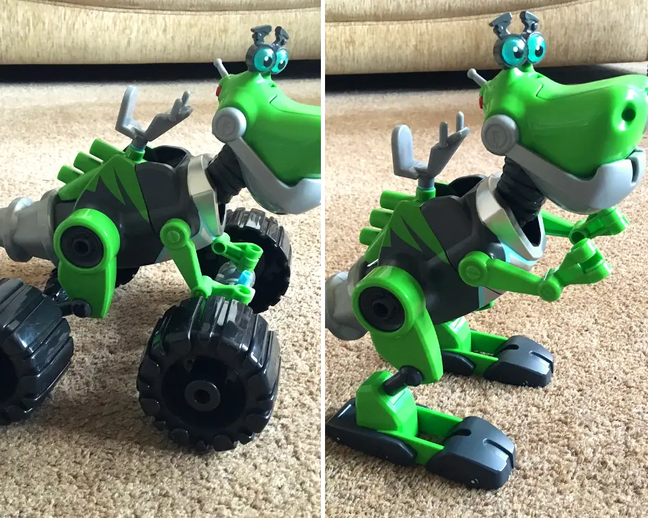 Rusty Rivets Botasaur review A collage of two photos, one Botasaur with wheel, one with feet