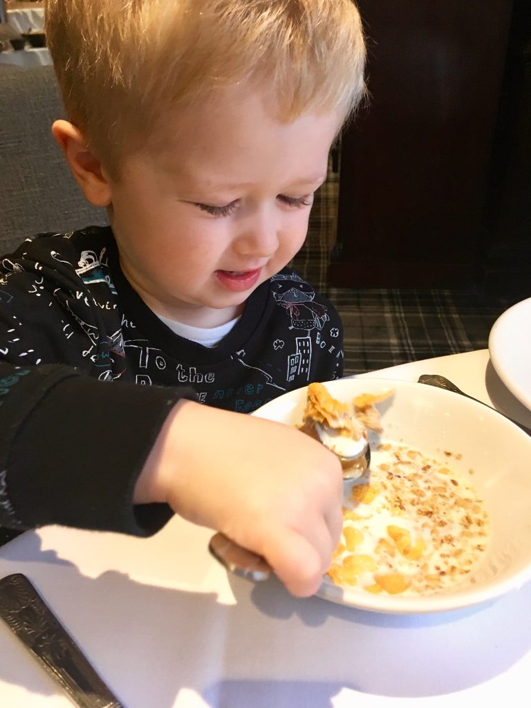 Beech Hill Hotel and Spa, Windermere review Lucas eating cereal 
