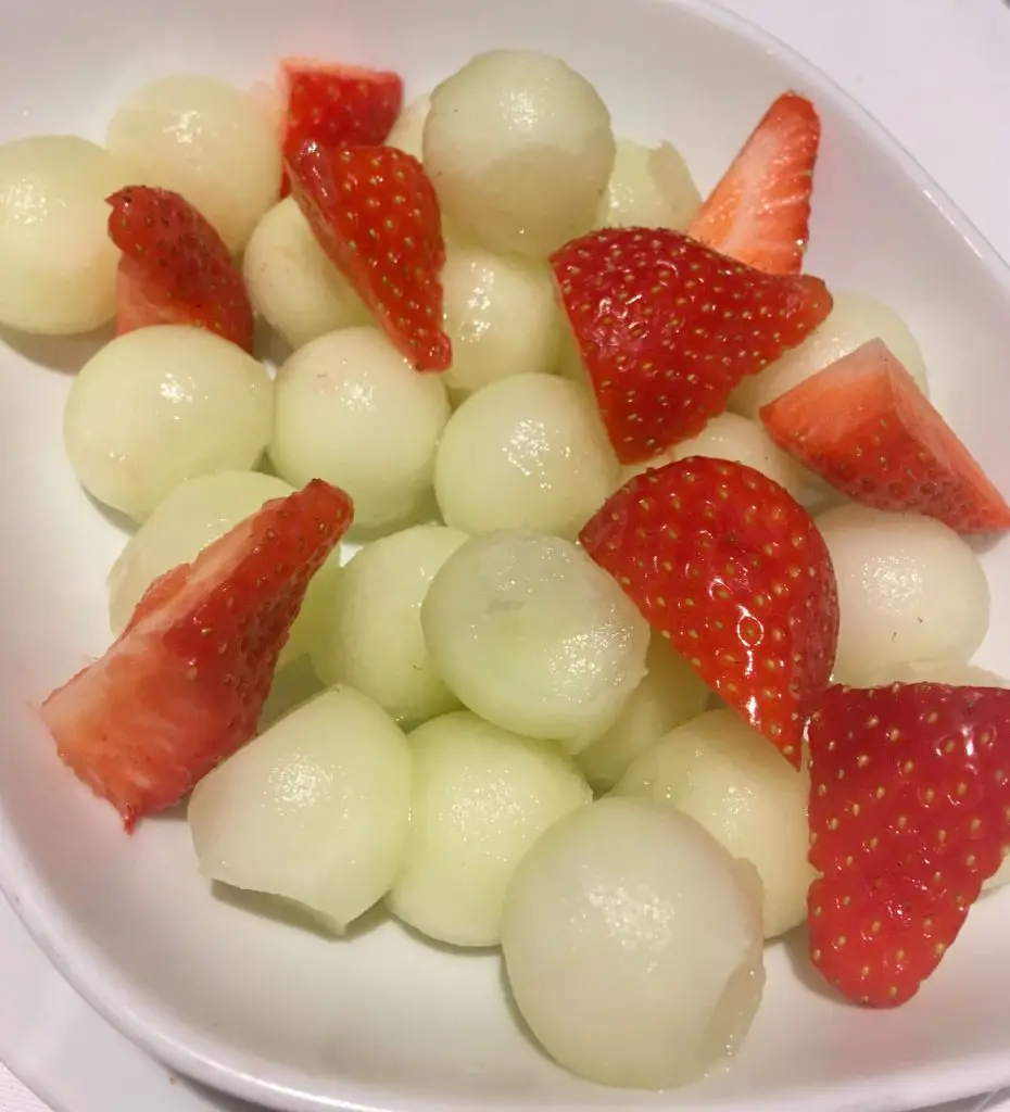 Burlington’s restaurant, Windermere review Melon balls and sliced strawberries 