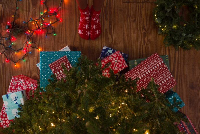 christmas tree with presents under