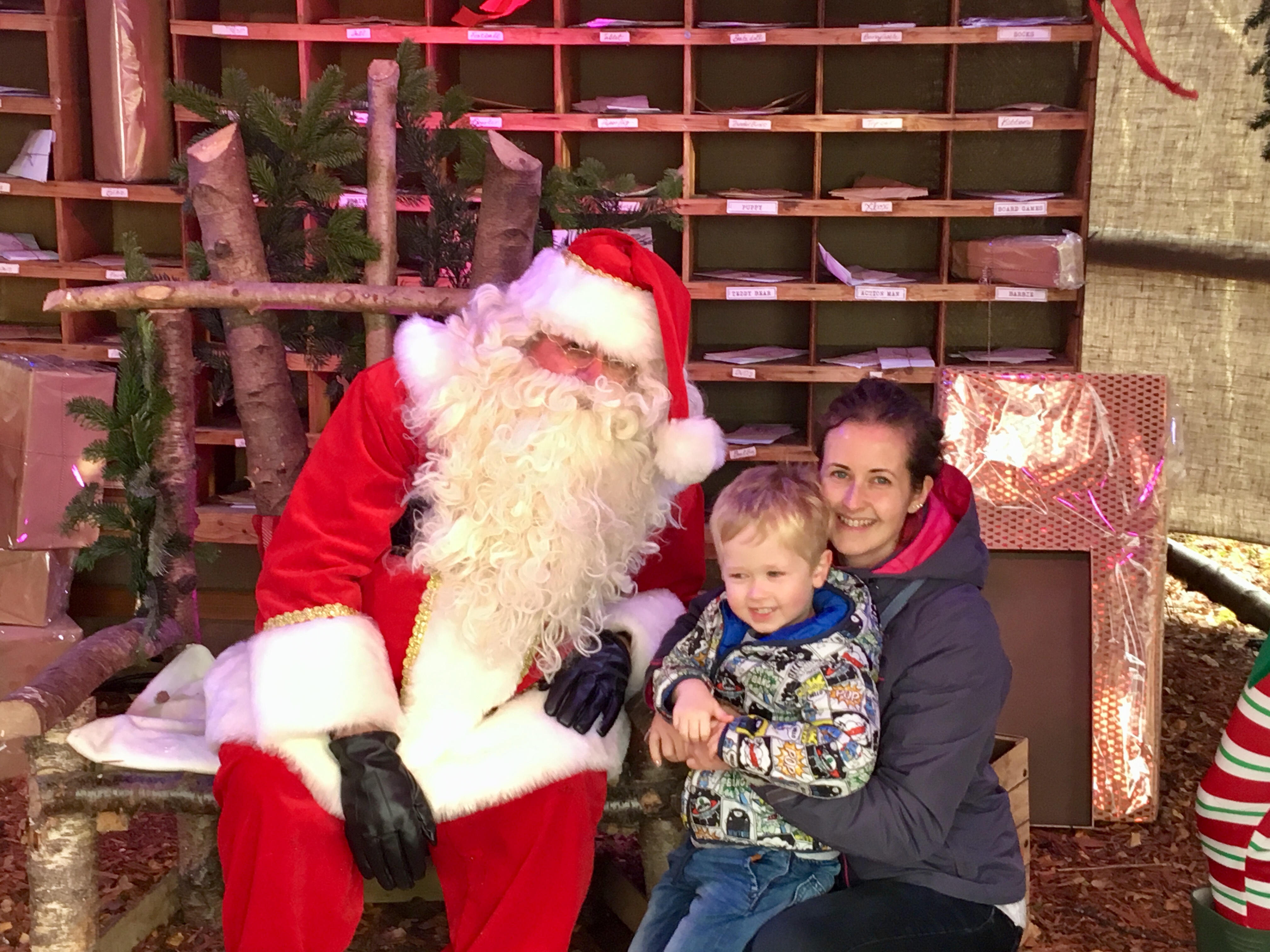 Blakemere Village, Christmas woodland review. Father Christmas l, Lucas and I sat in Santa’s post office