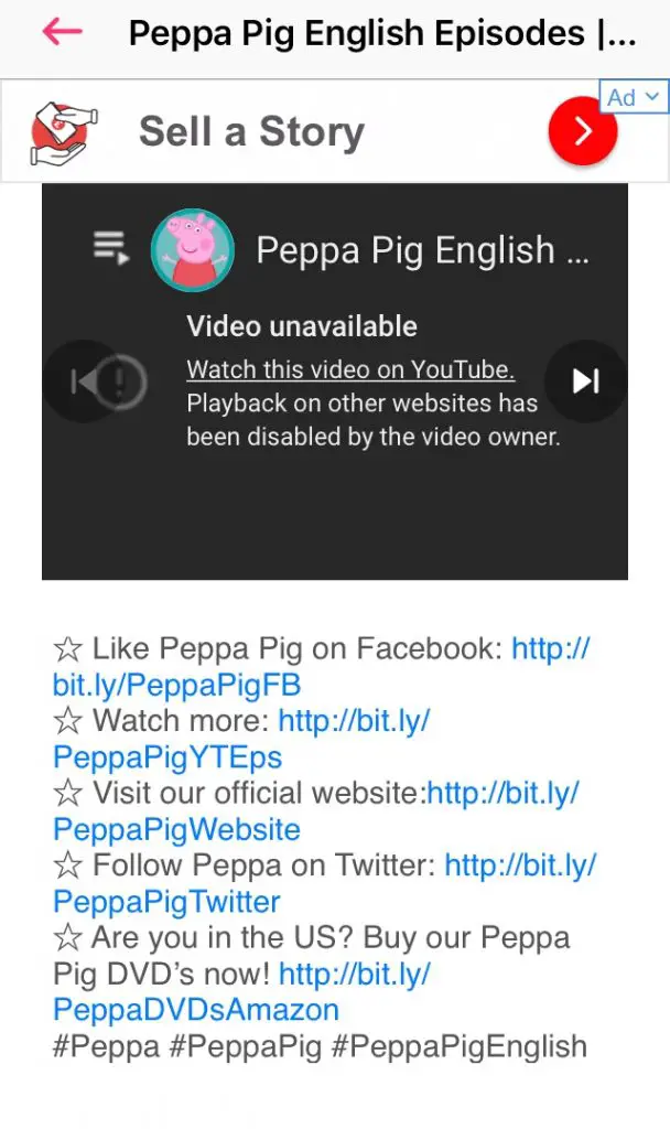 MooTV Kids app review Screenshot of Peppa Pig saying it needs correct permissions 