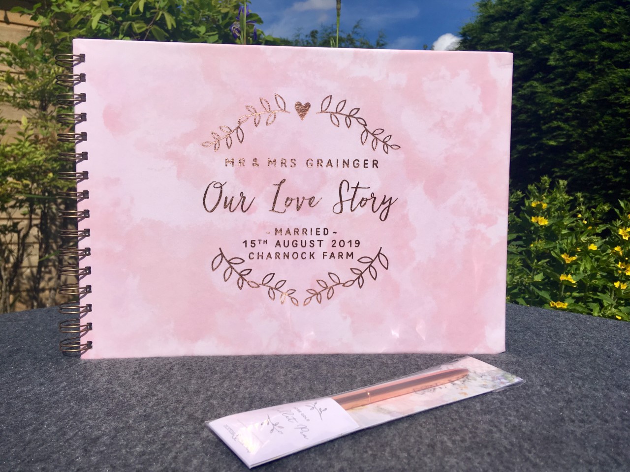 pink and rose gold wedding day memory book