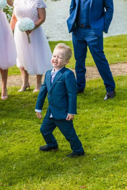 Photo showing the full suit on Lucas at the wedding