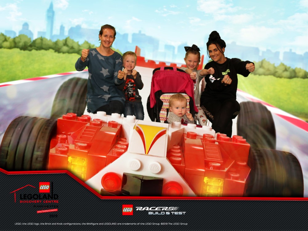 Us in the legoland photo with racing car background 
