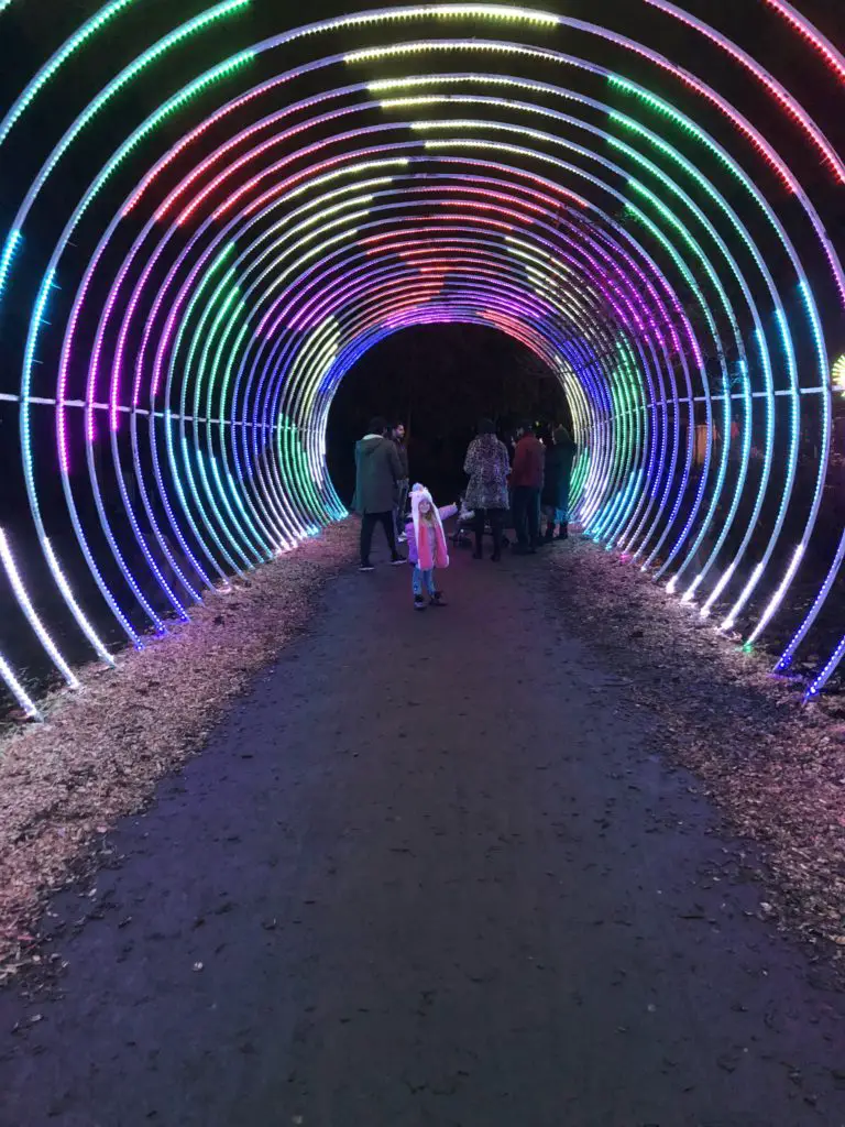 Multicoloured lit up tunnel lightopia manchester 