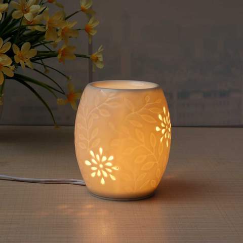 electronic ceramic white flowery wax burner