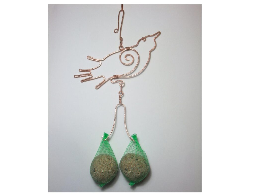 Copper wire Bird Ball support - bird feeder handmade for bird grease balls