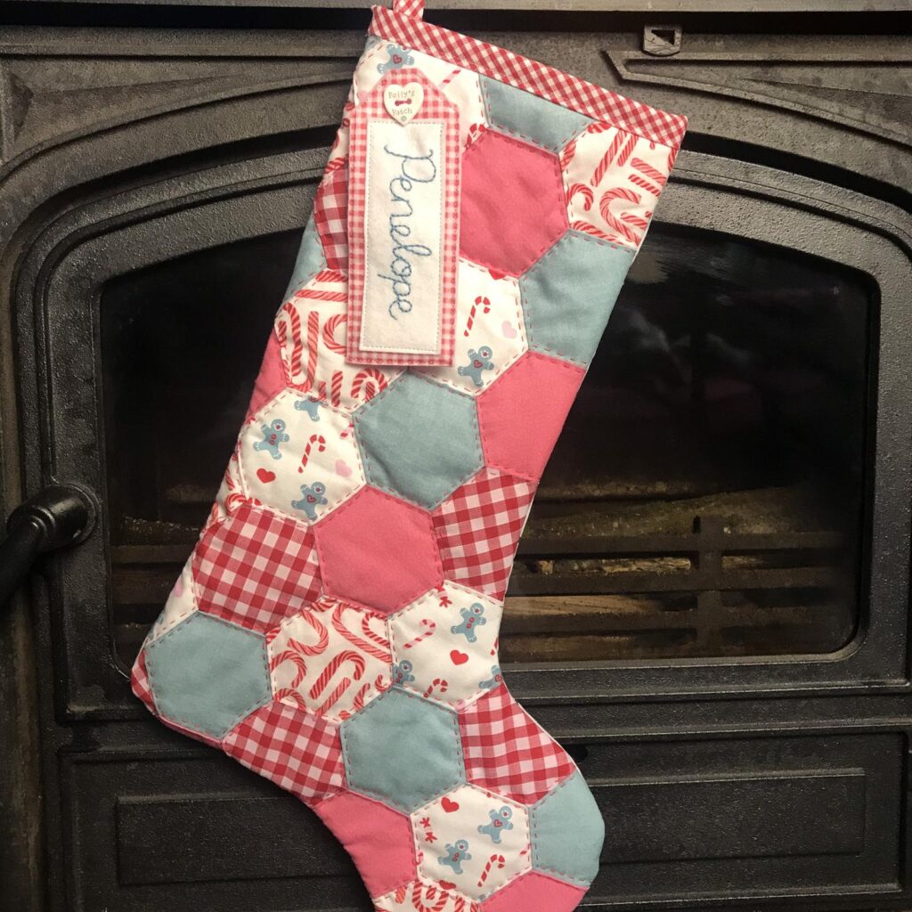 Christmas Stocking, patchwork with personalised tag