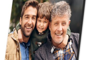 personalised wooden photo showing 3 generations of men