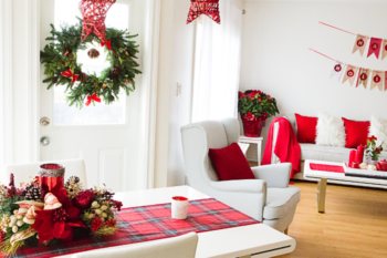 photo of a home interior festively decorated