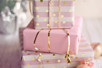 pink and gold wrapped gifts
