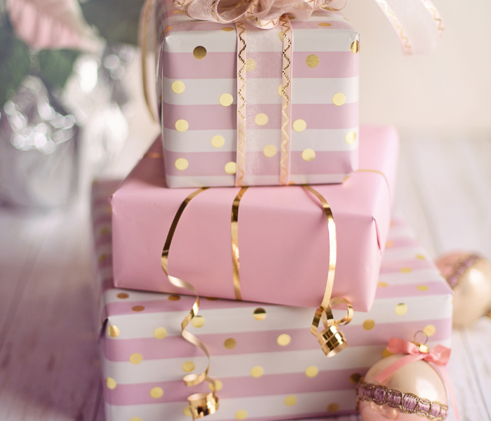 pink and gold wrapped gifts