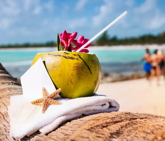 tropical drink on a towel in a tropical location