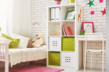 whute kids bedroom with brights accents