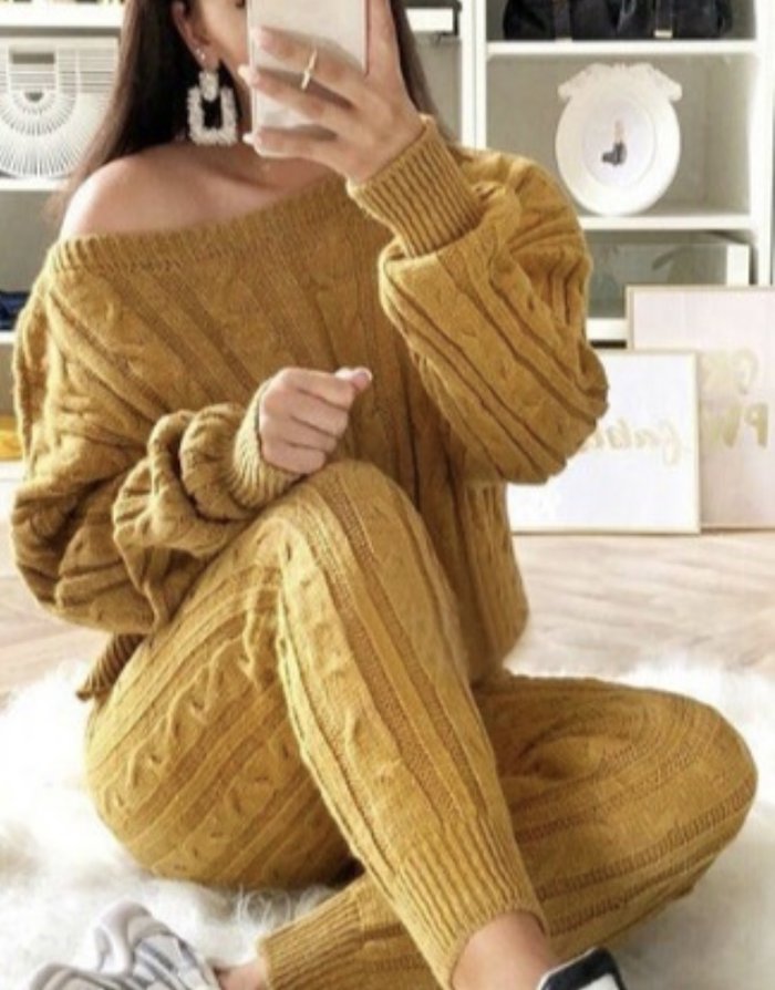 mustard cable knit all in one