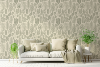 Raelynn-Wallpaper-In-Pastel-Themed-Living-Room-With-Pastel-Green-Sofa-And-Green-Plants