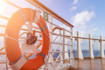 close up of a life ring on a cruise ship