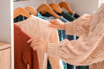clothes rail of winter jumpers