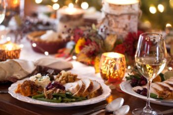 christmas dinner set out at table