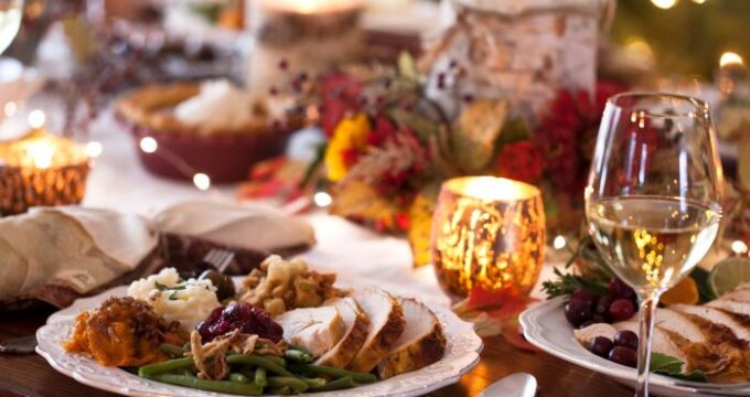 christmas dinner set out at table