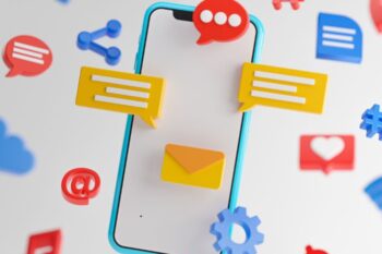 Smartphone with social media icons and chat notifications, illustrating online communication and social networking.