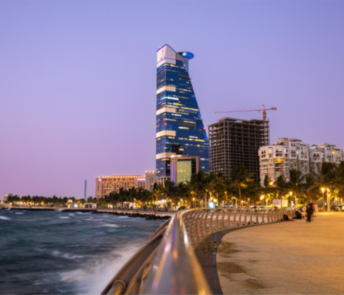 Stunning Dubai skyline with a prominent skyscraper near the beach, capturing the essence of luxury travel and urban exploration in the United Arab Emirates.